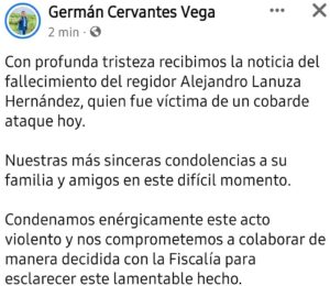 Gobierno Municipal de Salvatierra se pronuncia ante el asesinato del Regidor Lanuza
